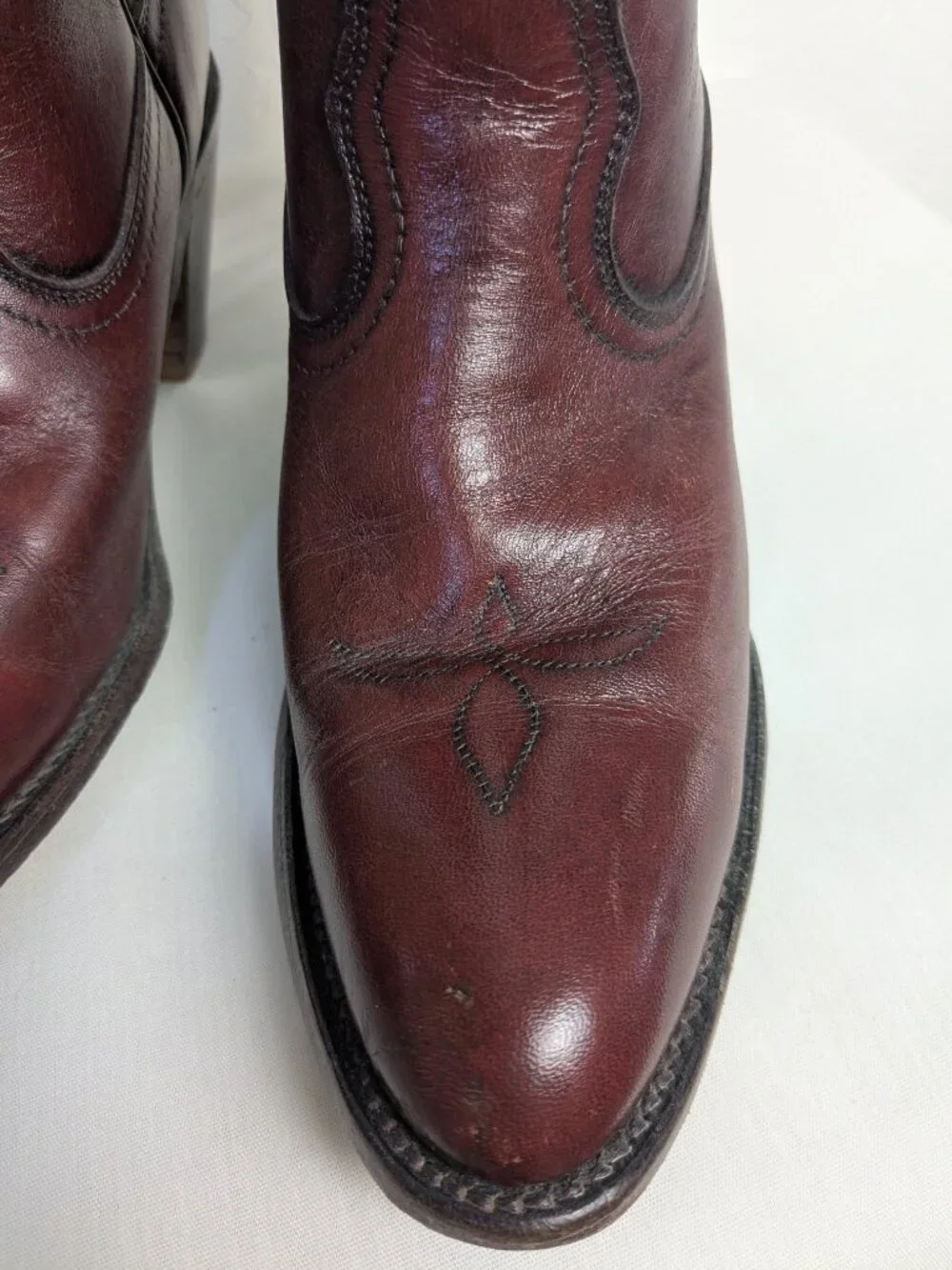 Vintage Frye 7104 Western Cowboy Boots Women's 8.5B Oxblood Burgundy USA 70s - Picture 12 of 16